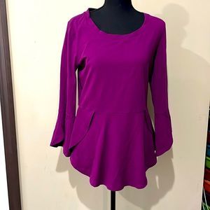 Isaac Mizrahi Live! Size XS bright purple 3/4 sleeve stretch knit blouse